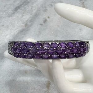 African Amethyst Silver 7.25” Bangle Bracelet